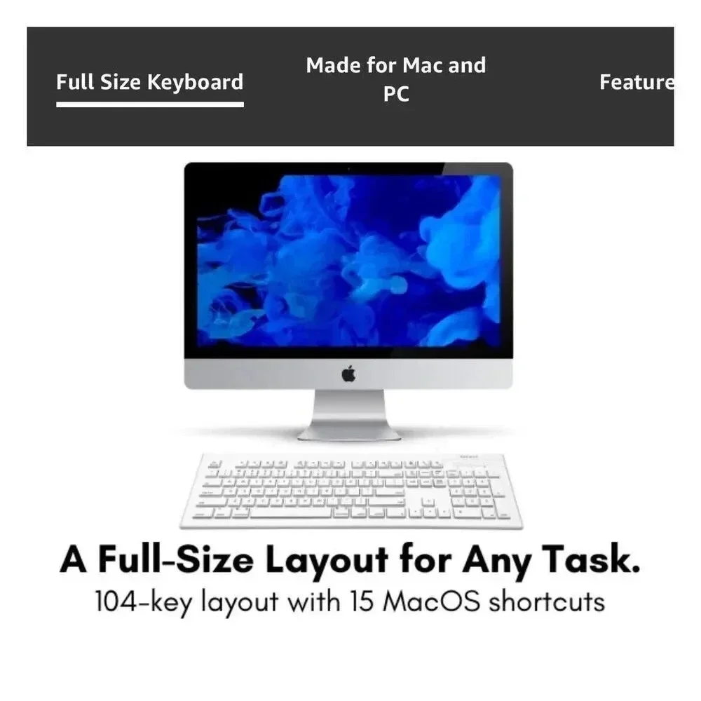 Macally 104 Key Full Size USB Keyboard For MAC & PC with‎ 15 Shortcut Keys MKEYE